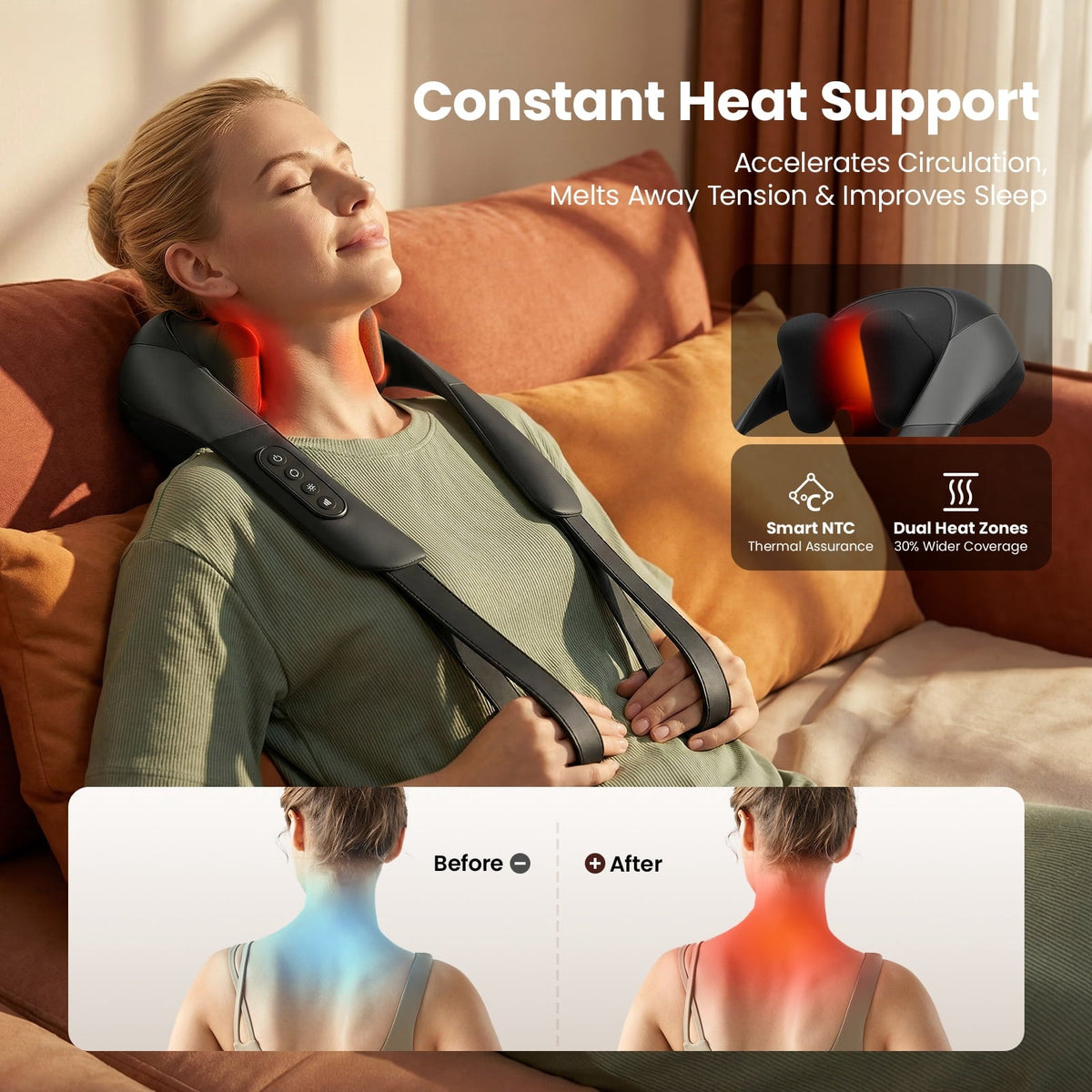 Bob and Brad Cordless 4D Shiatsu Neck Massager with Heat, 190 Min Battery, Lightweight 2.4 lbs