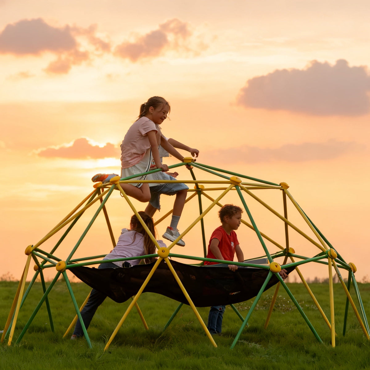 10FT Climbing Dome with Hammock and Led String Light,Fashionsport Outfitters Kids Geometric Climber Dome Jungle Gym Outdoor Play Toddler Play Set for