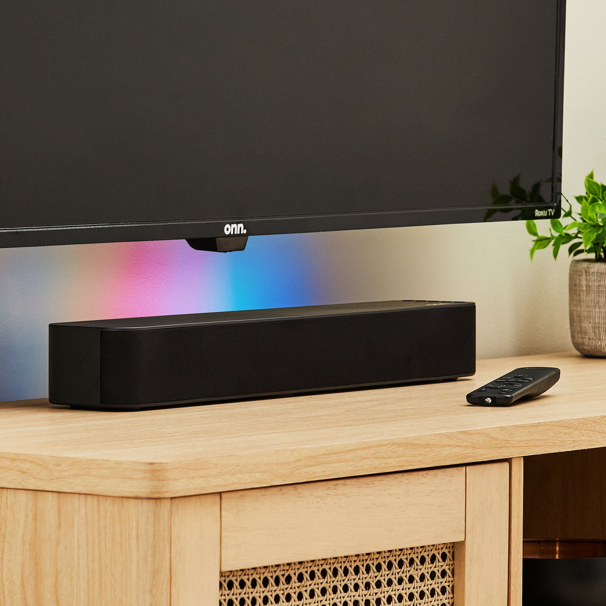 onn 20 in Bluetooth 2.1 Channel Soundbar with Multi-Color LED Lighting, Black