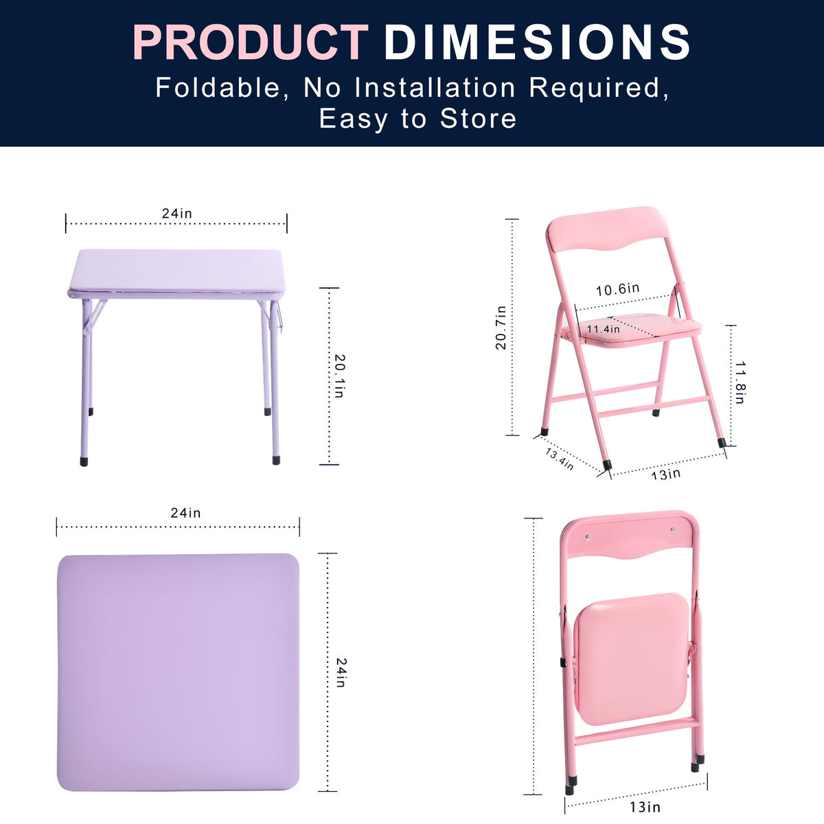 Homy Casa Kids Activity Table and 2 Chairs Set, 3-Piece Folding Play Table Set, Pastel Multicolor