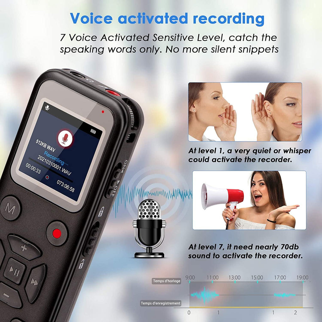 RONY 72GB Digital Voice Activated Recorder: Portable Tape Recorder with Playback Audio Recording Device for Lectures Meetings
