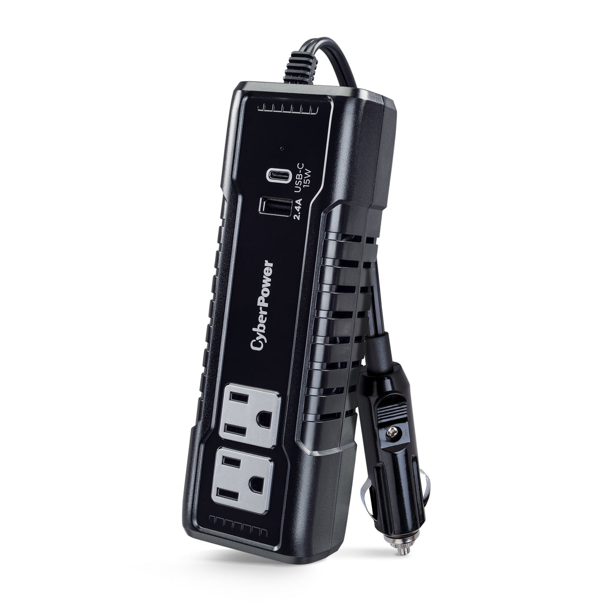 CyberPower M175XUC - 175W Black Power Inverter with 2 AC Outlets, 1 USB-C & 1 USB-A Port, 2.5 ft Cord
