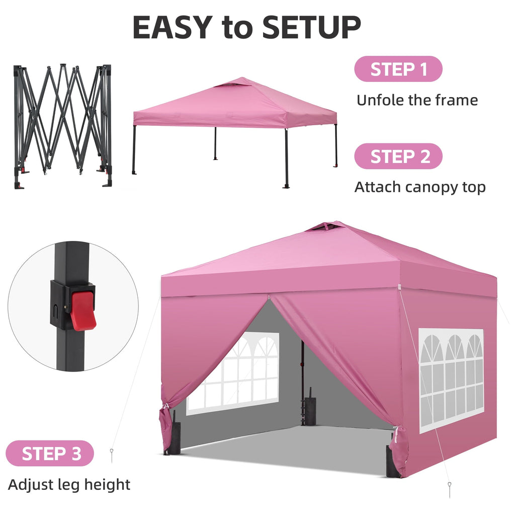 Ainfox 10'x10'Pop Up Canopy Tent 4 Removable Walls Windproof UV Shelter Outdoor,Pink