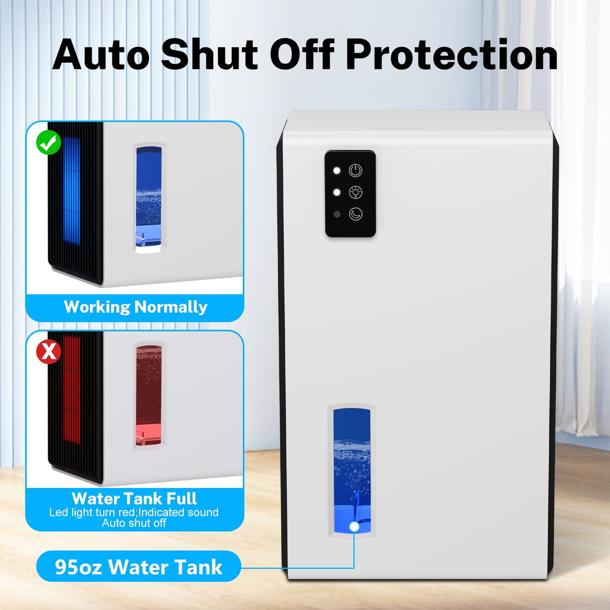 EGEH Dehumidifier for Home, 95 oz Water Tank, 800 sq.ft Auto Shut off Small Dehumidifiers for Bathroom Bedroom with 7 Colors LED Light (White)