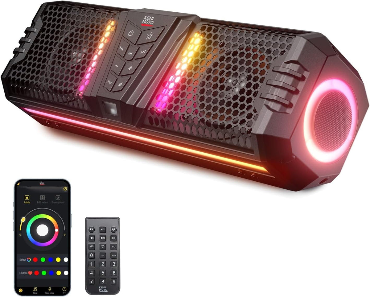 KEMIMOTO Midnight 40 16-inch IP66 Waterproof UTV Sound Bar, Louder RGB 2-Speaker Audio Music Sync Multicolor Light Sound System for UTV ATV Golf Cart