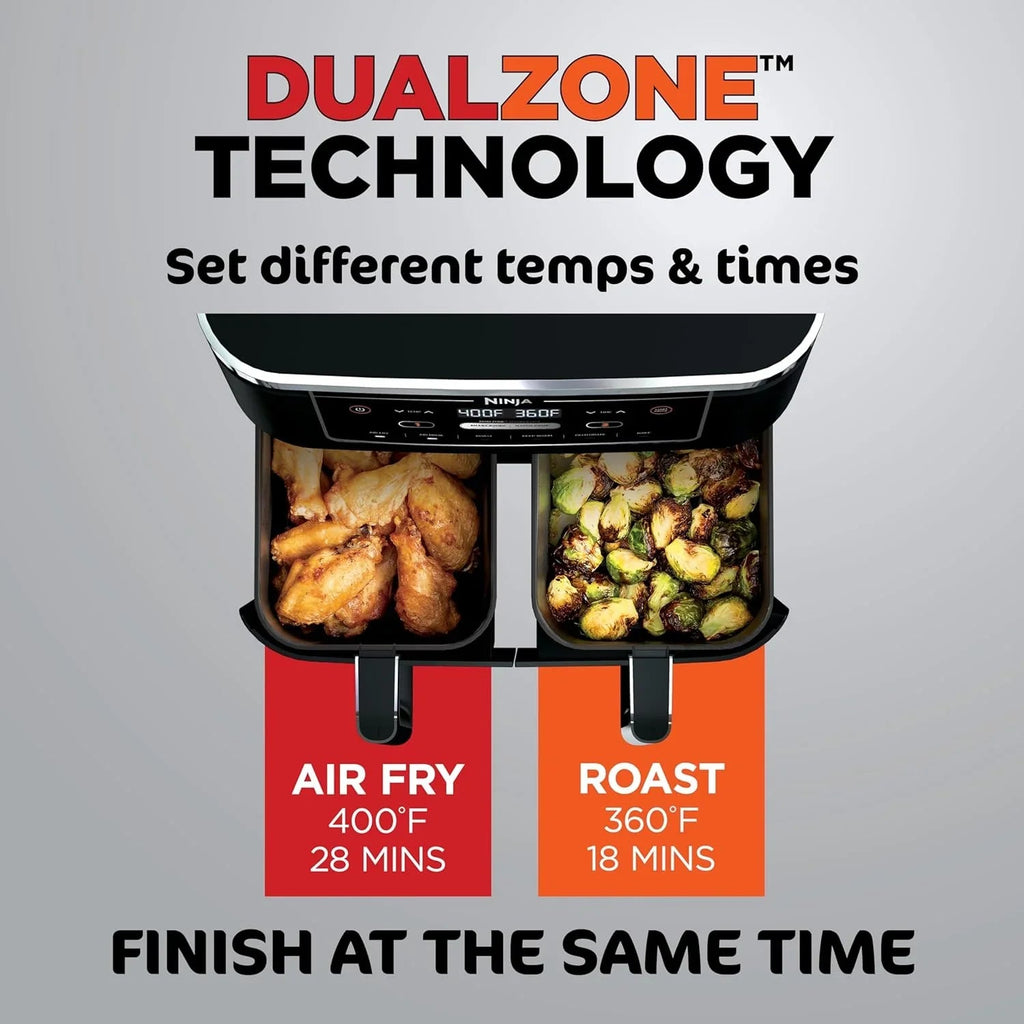 Ninja Foodi 10 QT 6-in-1 DualZone Smart XL Air Fryer, 2 Independent 5 QT Baskets, Grey - DZ550