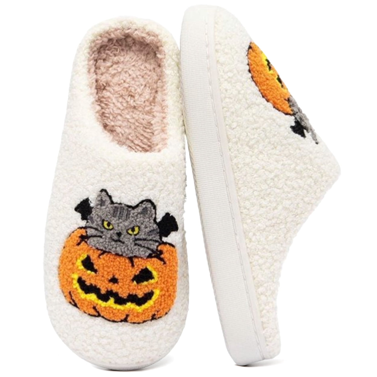 BERANMEY Halloween Slippers for Women Perfect Soft Plush Comfy Warm Slip-On Cute Womens Slippers Indoor Fluffy House Slippers for Women and Men Non-slip Fuzzy Flat Slides