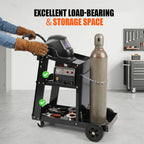 Welding Cart, 3-Tier Welder Cart Heavy Duty with 400 Lbs Weight Capacity, 360° Swivel Wheels, Tank Storage Safety Chains, Rolling MIG Welder Cart for