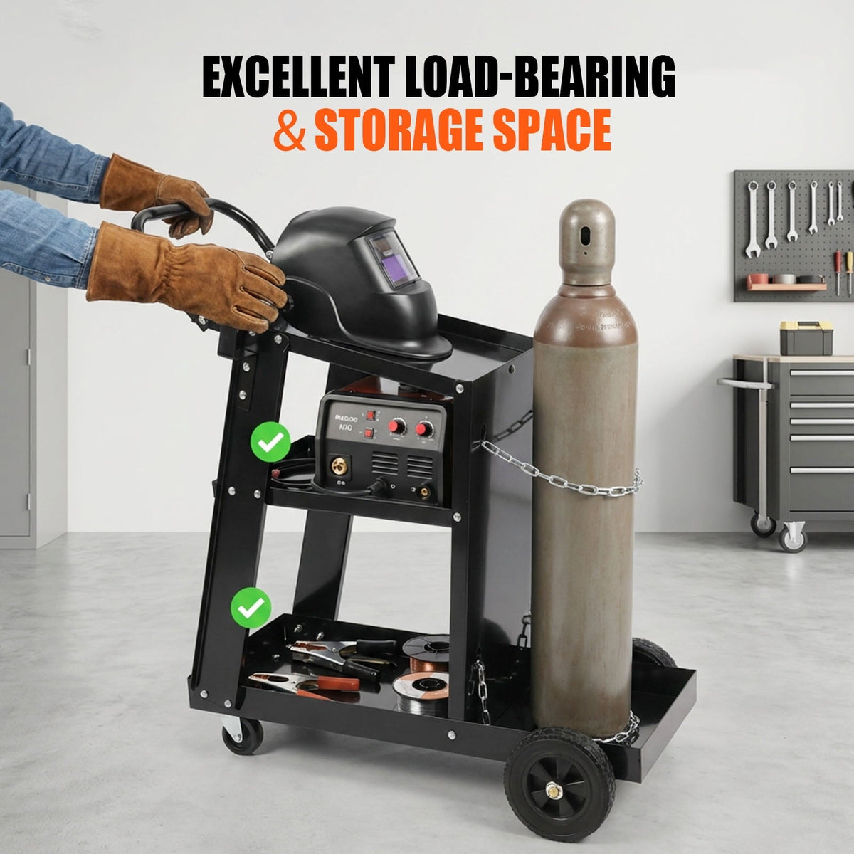 Welding Cart, 3-Tier Welder Cart Heavy Duty with 400 Lbs Weight Capacity, 360° Swivel Wheels, Tank Storage Safety Chains, Rolling MIG Welder Cart for