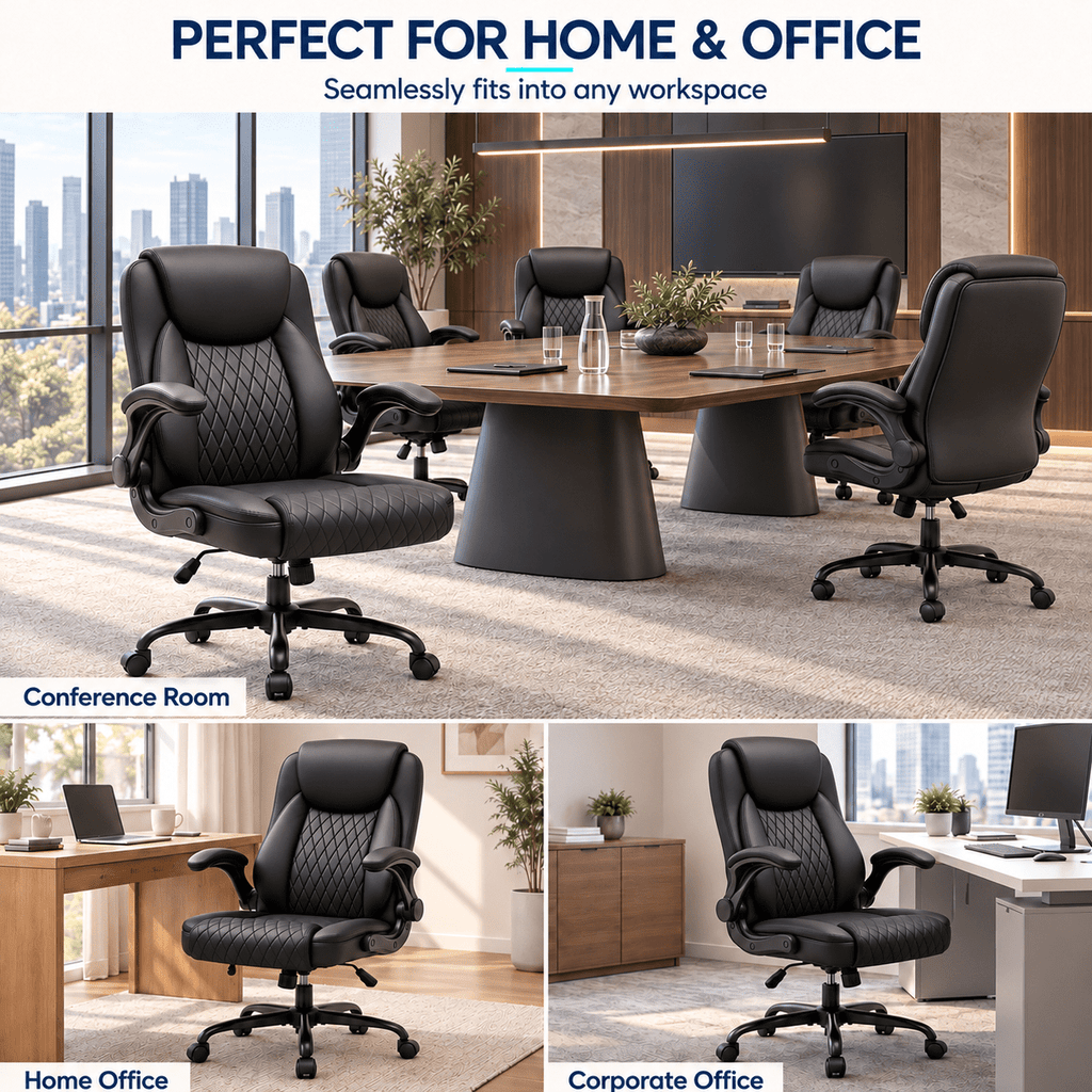 CloudRest Pro Office Chair, 400LBS Wide Seat Ergonomic Computer Desk Chair High Back Executive Leather Chair Adjustable Task Chair Lumbar Back, Black