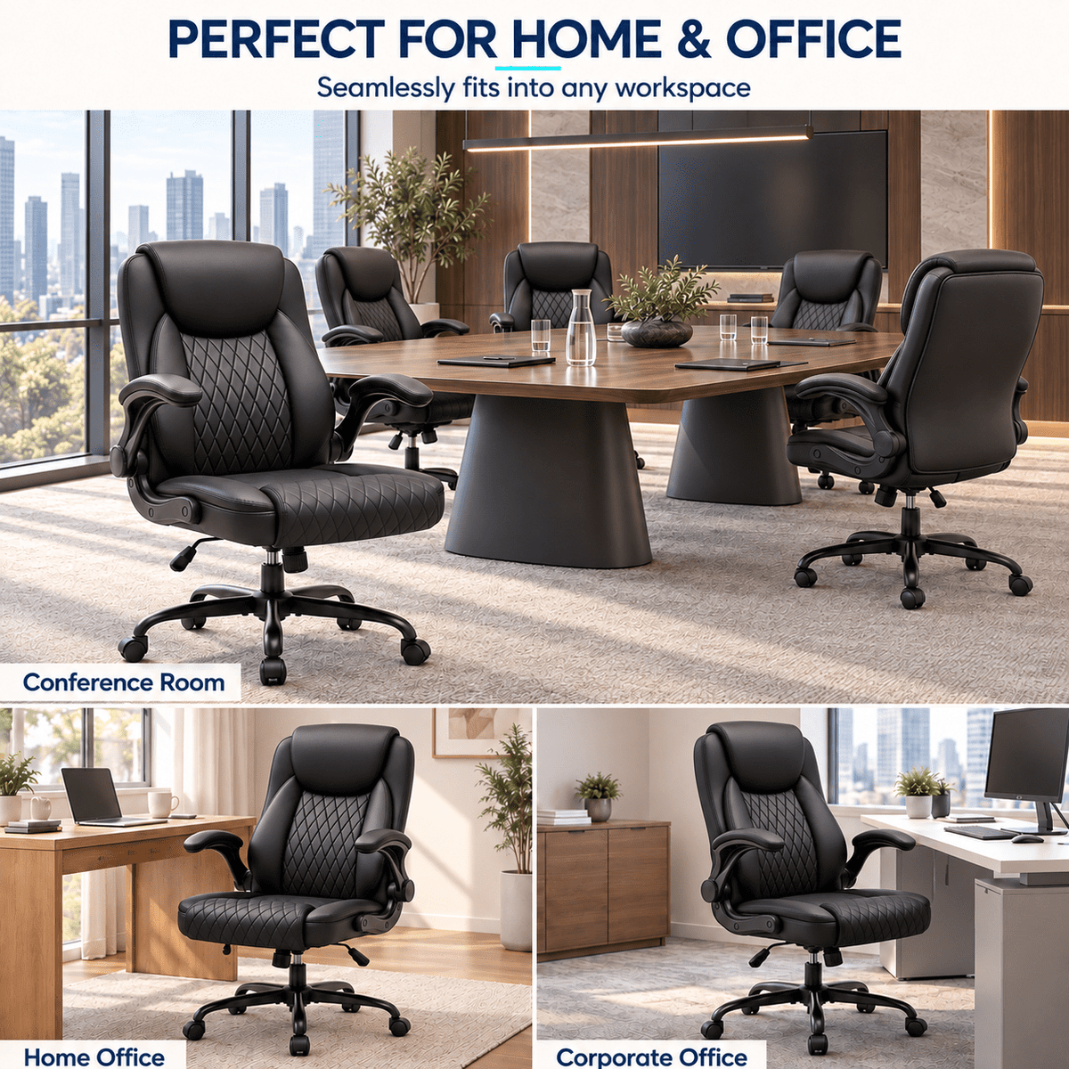 CloudRest Pro Office Chair, 400LBS Wide Seat Ergonomic Computer Desk Chair High Back Executive Leather Chair Adjustable Task Chair Lumbar Back, Black