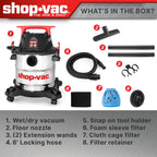 Shop-Vac® 6 Gallon Wet/Dry Vacuum, 5.0 Peak HP, Stainless Steel Tank