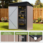BaPiPro 5'x3' Outdoor Storage Shed, Heavy Duty Metal Shed Garden Tool Shed with Lockable Door for Backyard, Patio, Upgraded Structure Frame, Brown