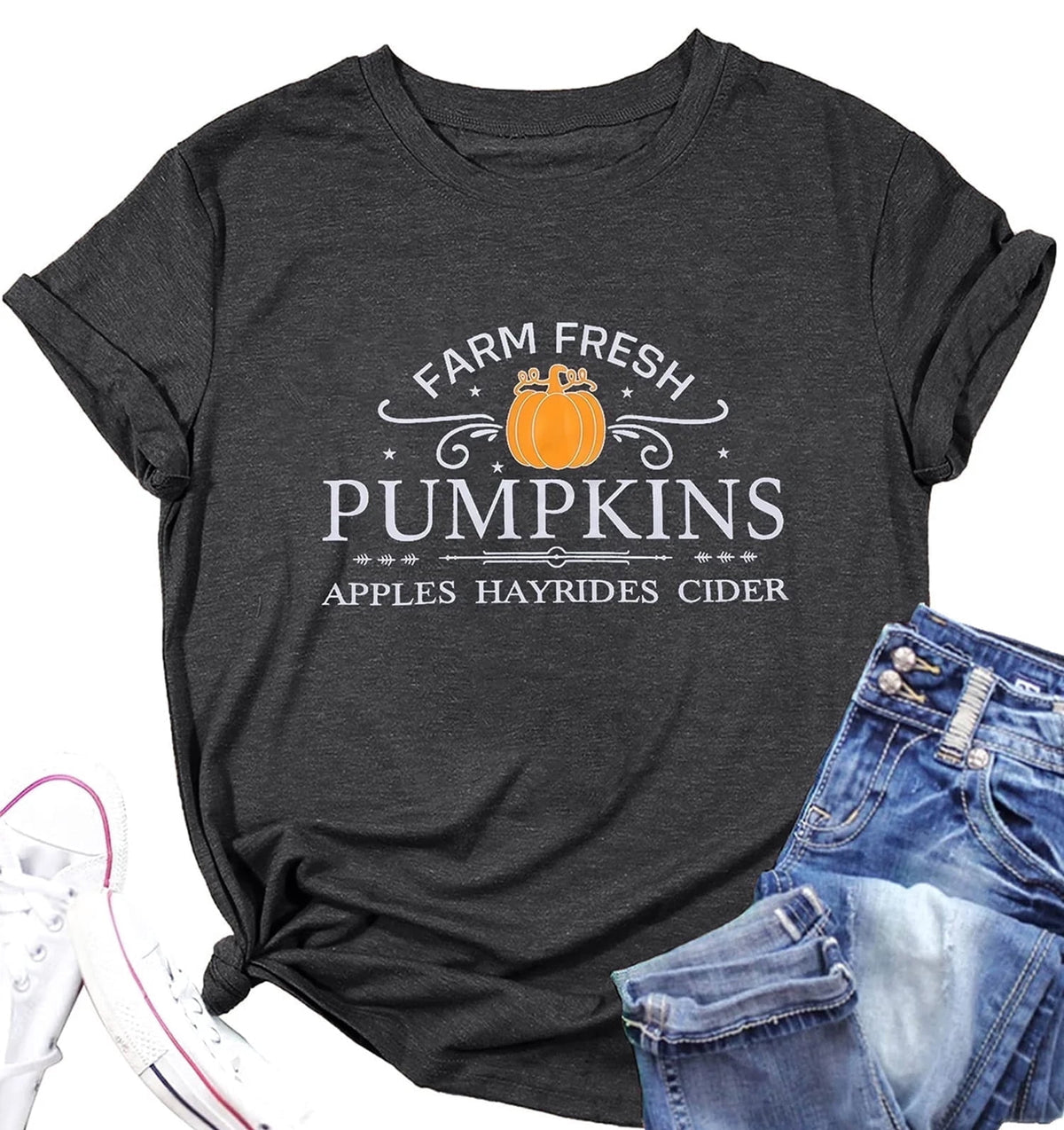 KimSoong Women Halloween Shirt Plaid Pumpkins Graphic Crew Neck Short Sleeve T-Shirts Tops