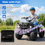 OLAKIDS 24V Kids ATV Quad with 5Mph Max Speed, Spring Suspension, LED Lights, Music & Story Player, Big Tires, 2 Storage Spaces, Ride On Car for Boys