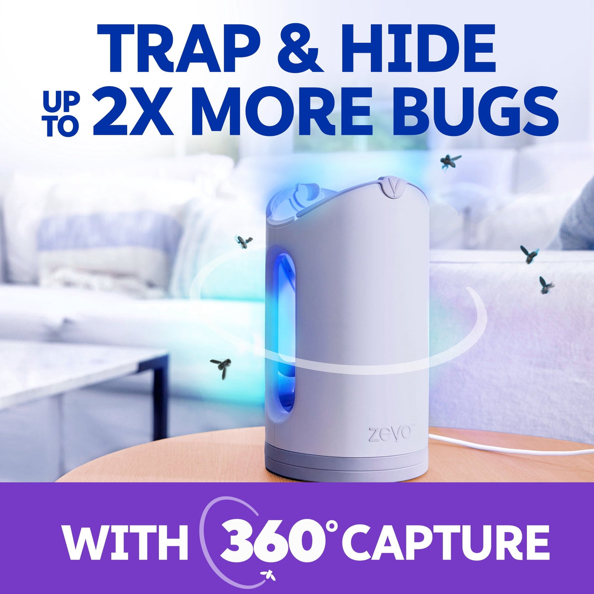 Zevo Max Flying Insect Indoor Fly Trap: Easy, Mess-Free Solution - Light Trap Catches & Kills House Flies, Fruit Flies, Gnats, & More (1 Plug in