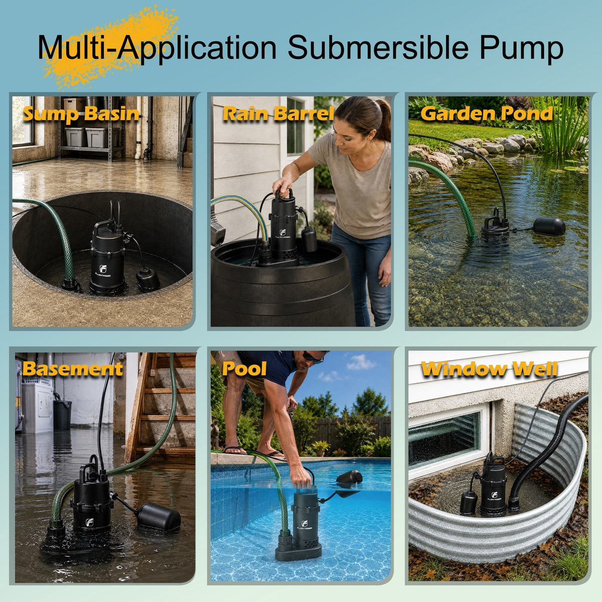 FLUENTPOWER 3/4 HP Cast Aluminum Submersible Sump Pump, 3500 GPH, Tethered Float Switch
