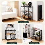 TAIMASI 3-Tier Foldable Metal Shelf with Wheels, Heavy-Duty Movable Wire Rack for Garage, Kitchen, Basement, Pantry Storage, 28''L x 13.4''W x