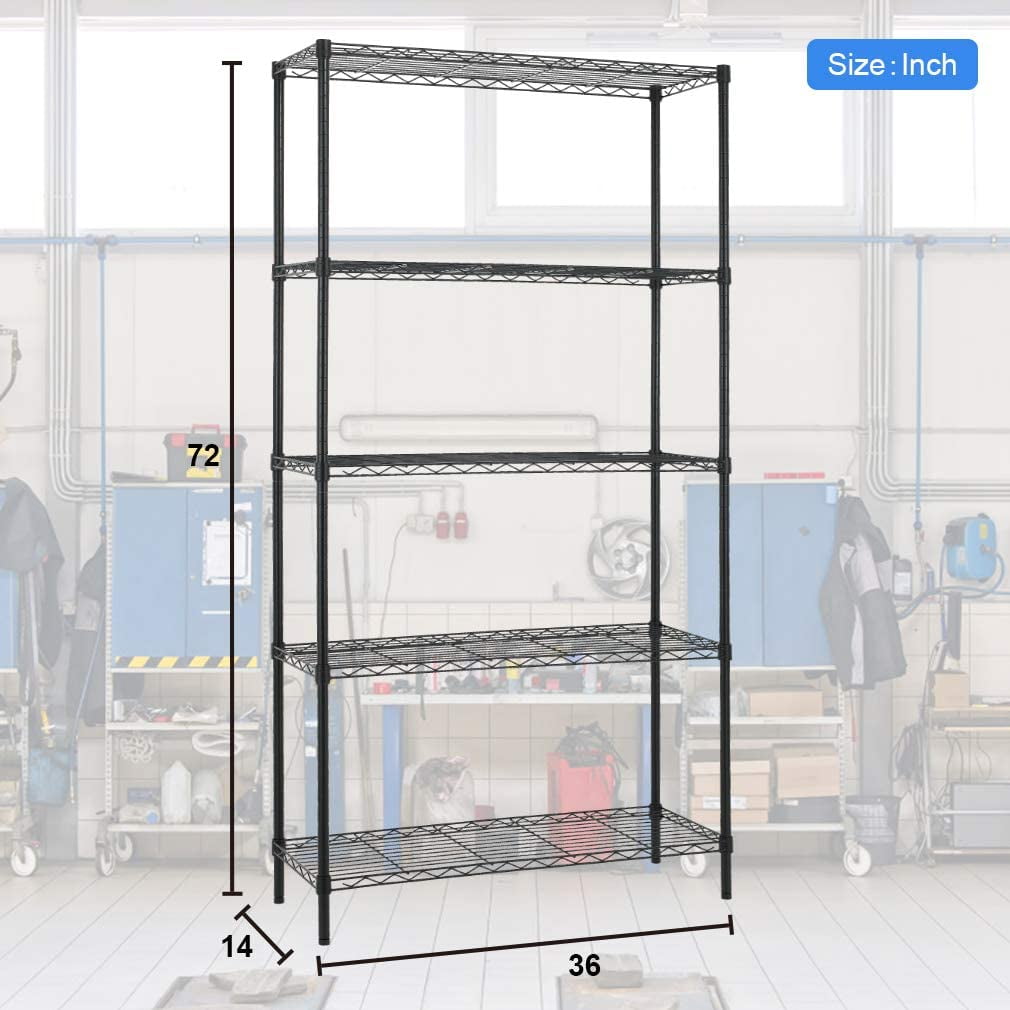BestOffice 5-Tier Wire Shelf 36" x 14" x 72" 5 Tier Wire Shelving Unit 1250lb Capacity Black