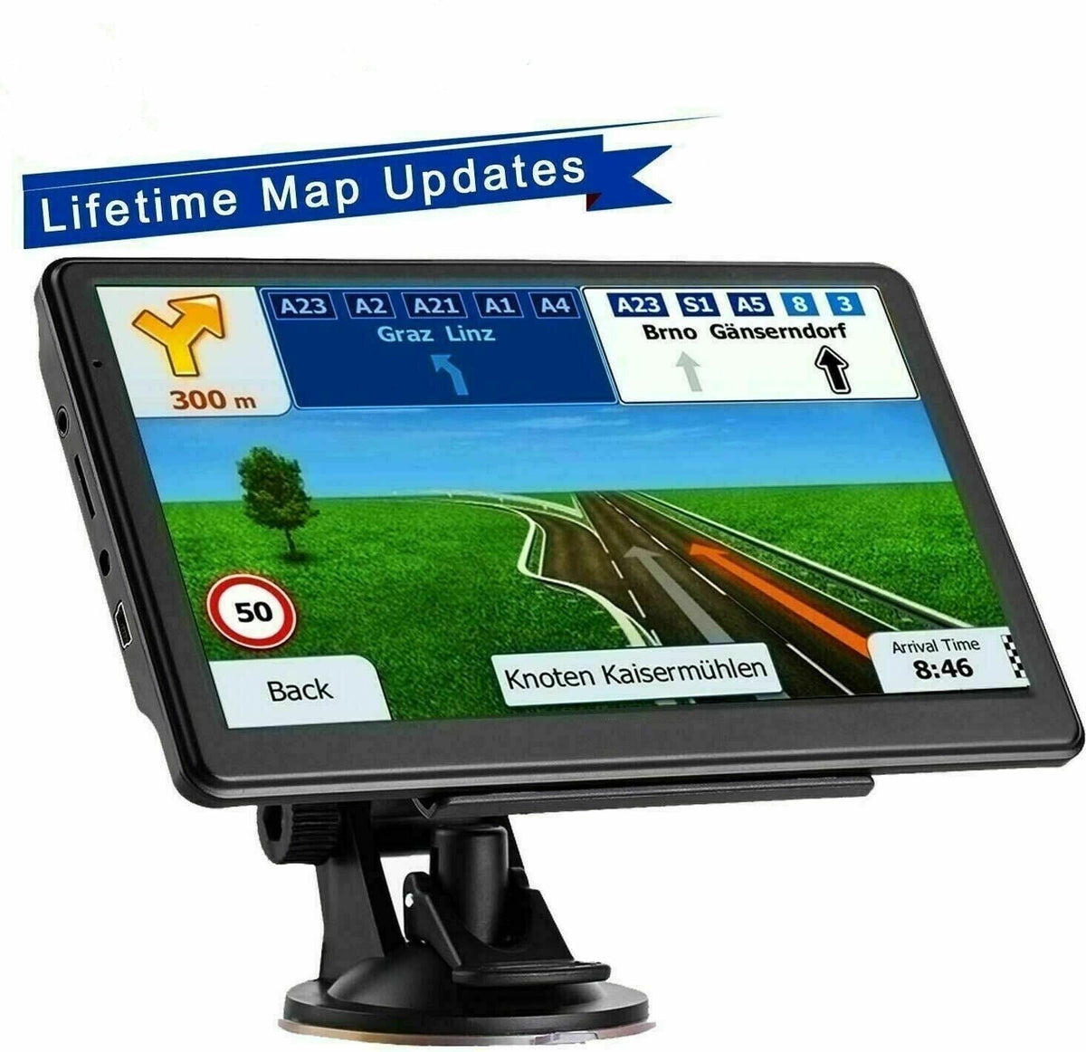 7" Inch Touchscreen GPS Navigation for Car & Truck & RV with Sunshade Voice Guidance Lifetime Free Map Update Navigator System 8GB 256MB US Canada