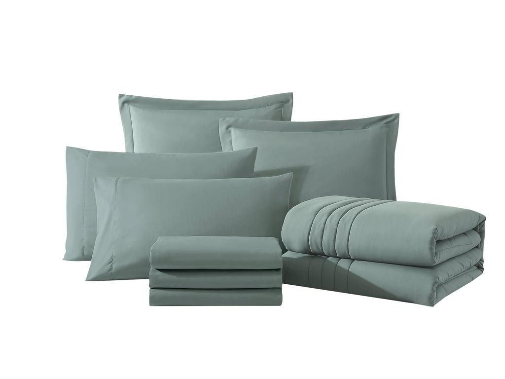 Amberspace 7-Piece Bed in a Bag Comforter Set with Sheets,Sage Green,Queen