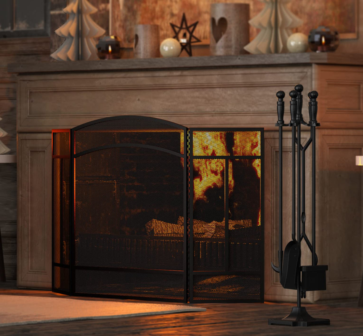 Fire Beauty 3 Panel Arch Top Fireplace Screen Fire Screen Spark Guard Cover