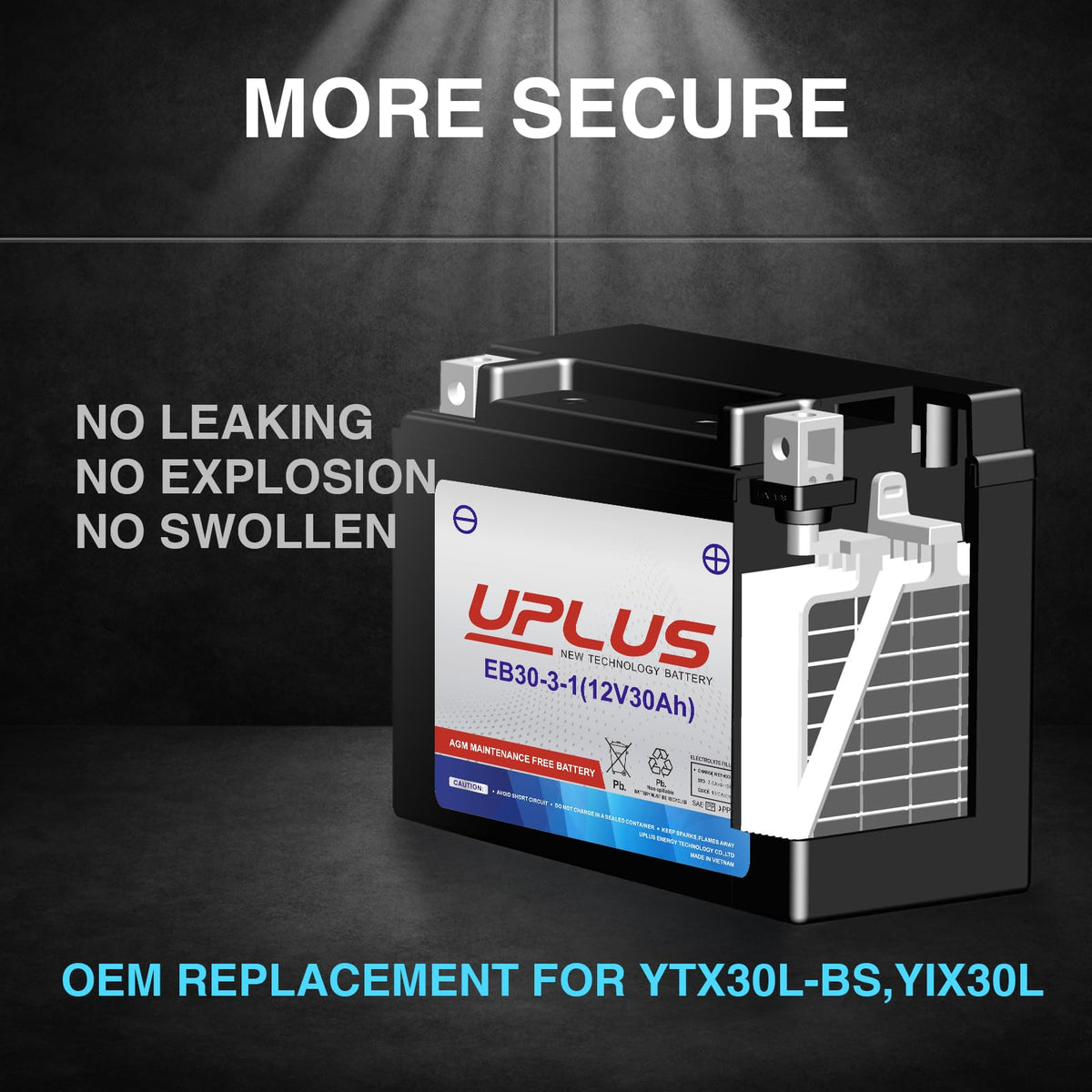 UPLUS YTX30L-BS Motorcycle Battery, YIX30L-BS Replacement Maintenance Free & High Performance, EB30-3-1 AGM Batteries ETX30L UTV Snowmobile ATV