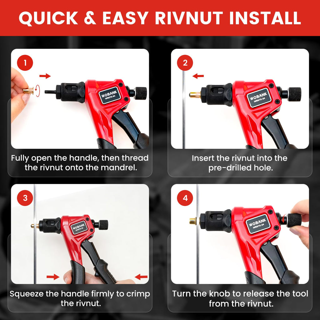 8" Rivet Nut Tool Kit with 160pcs Rivet Nuts & 8 Mandrels