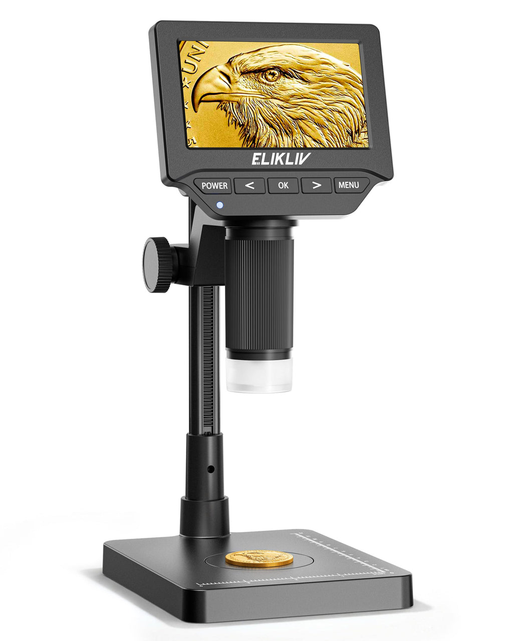 Elikliv Microscope, 4.3" Digital Coin Magnifier with Lights for Adults