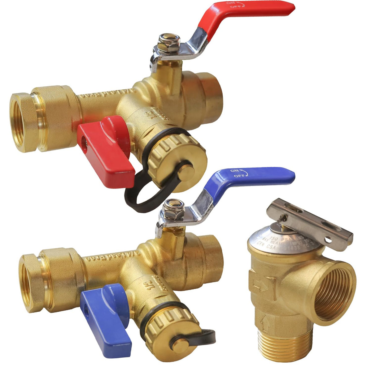 3/4-Inch IPS Isolator Tankless Water Heater Service Valve Kit with Pressure Relief Valve, Clean Brass