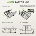 Picnic Table with Benches, Durable All-Weather Steel Frame, Stable & Easy to Clean, Portable Camping Table and Chairs for Outdoor & Indoor Use