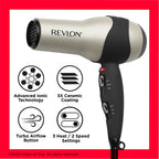 REVLON Turbo Hair Dryer | 1875 Watts of Maximum Shine, Fast Dry (Silver)