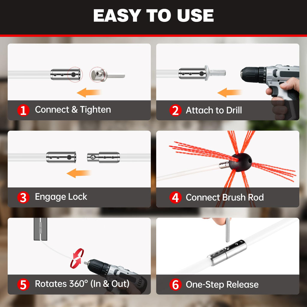 26 Ft Chimney Sweep Kit with 8 Flexible Rods & Chimney Brush