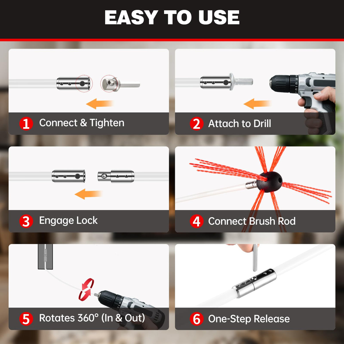 26 Ft Chimney Sweep Kit with 8 Flexible Rods & Chimney Brush