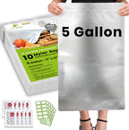 10pcs 5 Gallon Mylar Bags for Food Storage - 10 Mil Thick - Extra large bags 5 Gallon with Oxygen Absorbers 2500cc - Zipper Resealable Milar Bags