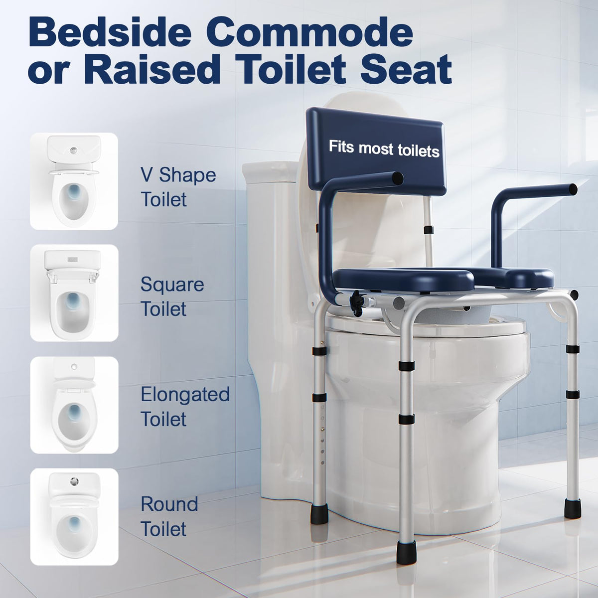 M73 Drop Arm Bedside Commodes for Seniors, Potty Chair for Adults