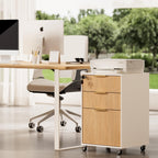 3 Drawers Fluted Mobile File Cabinet with Lock, Rolling File Cabinet Printer Stand Table, Under Desk Wooden Filing Cabinets for Home Office