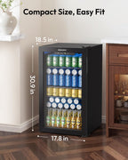 EUHOMY 130 Can Mini Fridge, Beverage Refrigerator with Glass Door, Black