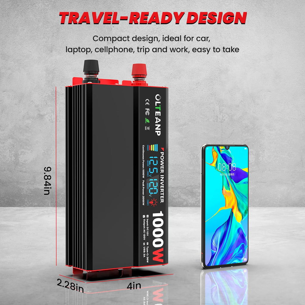 1000W Power Inverter 12V DC to 110V/120V AC Car Converter for Vehicles