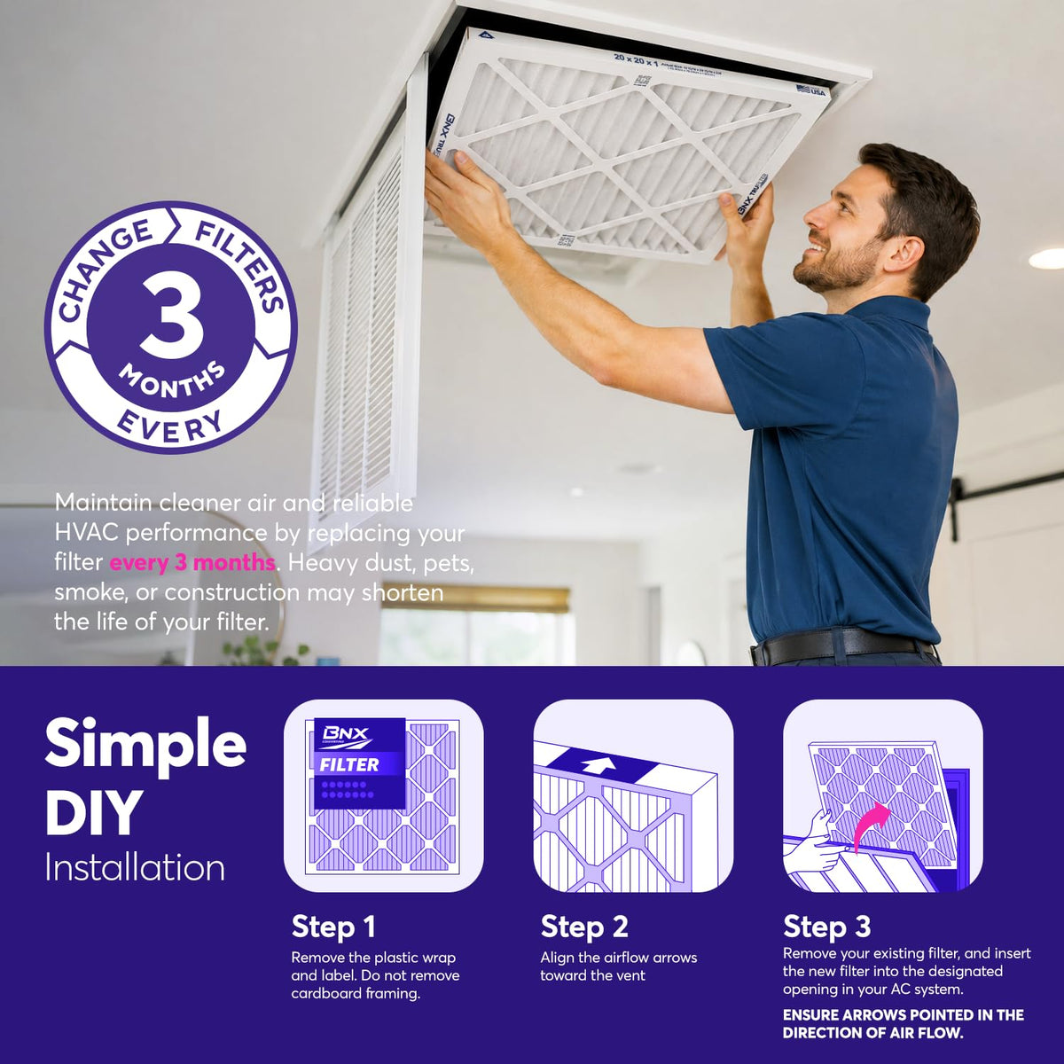 BNX TruFilter 16x20x1 Air Filter MERV 8 Dust, Pet & Allergy Defense 6-Pack