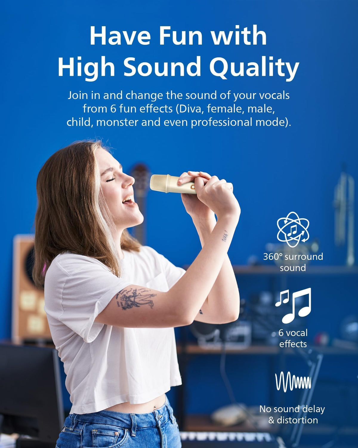 PHILIPS S2508 Portable Karaoke Machine,Party Bluetooth Speaker with 2 Karaoke Microphones,7 H Battery,Multi-Colored Light Modes with Display Screen,6