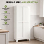 75" White Metal Pantry Cabinet with Doors & 5 Adjustable Shelves