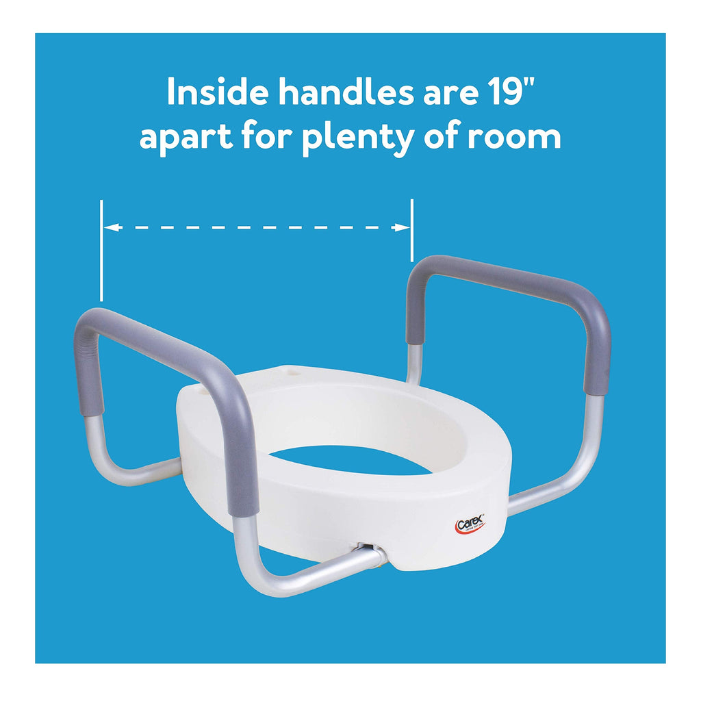Carex 3.5 Inch Raised Toilet Seat with Arms, Elongated Toilet Seat Riser, Up to 250 lbs Capacity, Elevating & Raising Seat for Elderly & Handicap