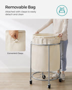 SONGMICS Laundry Basket with Wheels,190L, Steel Frame, Removable Bag