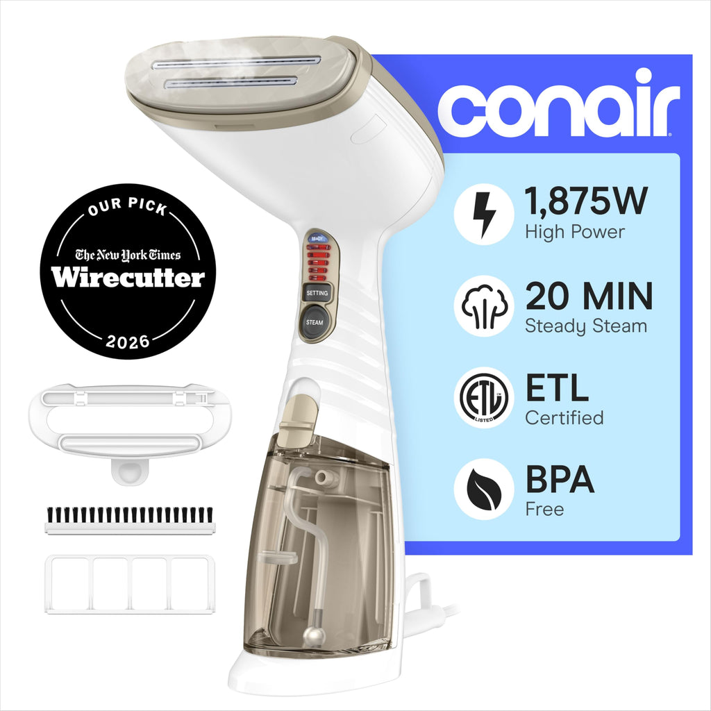 Conair Steamer for Clothes & Upholstery, Handheld, 3 Attachments, White