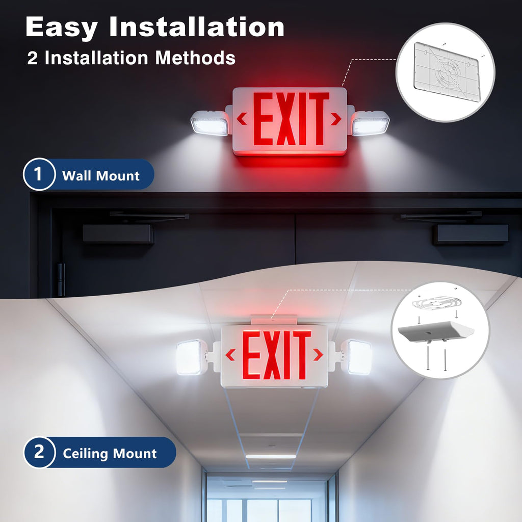 2 Pack LED Exit Sign with Emergency Lights,UL 924,Battery Backup