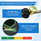 Rv Propane Regulator 2 Tank Hoses, LP Gas Regulator 2-Stage Auto Changeover Kit, Dual Tank Hoses with Propane Tank Gauge, Two-Cylinder Connection
