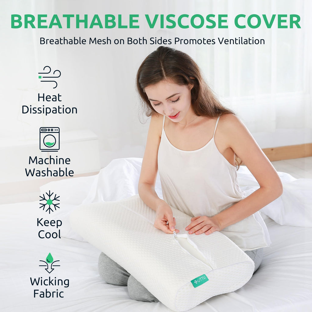 UTTU Cervical Pillow for Neck Pain Relief, Memory Foam Neck Pillow for Sleeping, Adjustable Orthopedic Sandwich Pillow, Contour Cooling for Side Back