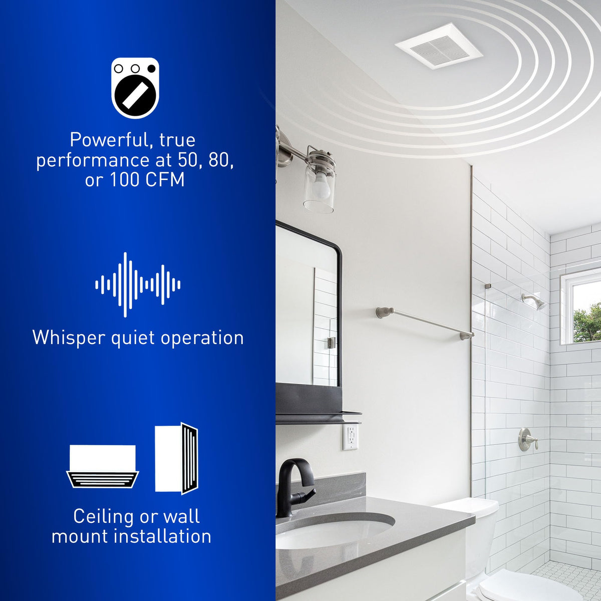 Panasonic FV-0510VS1 WhisperValue Bath Fan, 50-80-100 CFM