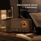 Vintage Wood AM FM Bluetooth Radio,10W Powerful Sound, Espresso